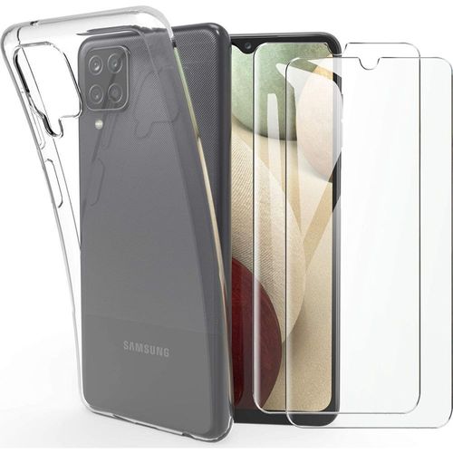 Hqselection® Coque Pour Samsung Galaxy A12 Transparente Silicone En Gel Tpu Souple + 2 Verre Trempé Film Protection Écran - Anti Rayures - Ultra Résistant Dureté 9h