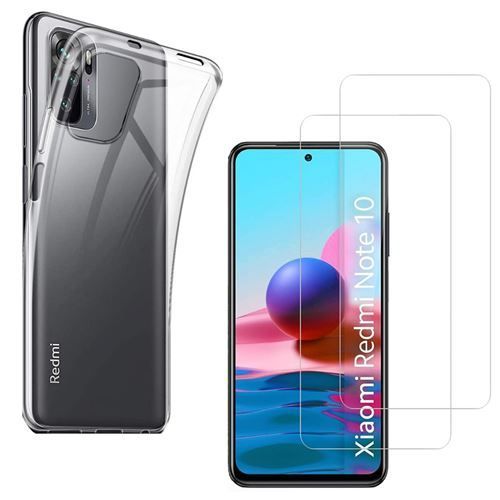 Hqselection® Coque Pour Xiaomi Redmi Note 10 4g Transparente Silicone En Gel Tpu Souple + 2 Verre Trempé Film Protection Écran - Anti Rayures - Ultra Résistant Dureté 9h