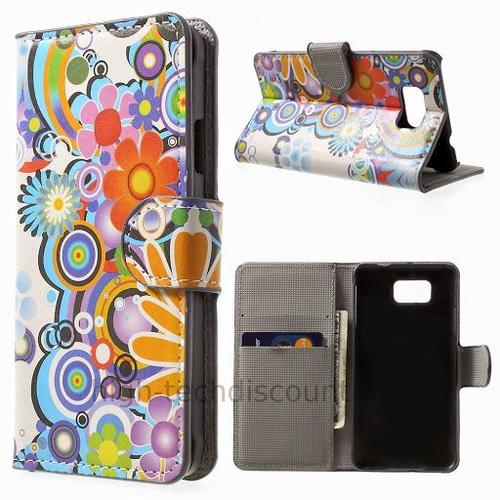 Housse Etui Coque Portefeuille Pu Cuir Pour Samsung Galaxy Alpha G850f + Film Ecran - Fleurs C