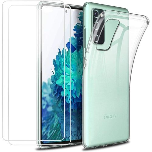 Hqselection® Coque Pour Samsung Galaxy S20fe Transparente Silicone En Gel Tpu Souple + 2 Verre Trempé Film Protection Écran - Anti Rayures - Ultra Résistant Dureté 9h