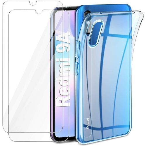 Hqselection® Coque Pour Xiaomi Redmi 9a Transparente Silicone En Gel Tpu Souple + 2 Verre Trempé Film Protection Écran - Anti Rayures - Ultra Résistant Dureté 9h