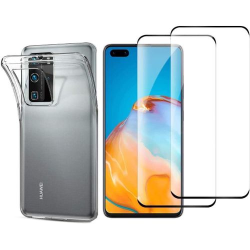 Hqselection® Coque Pour Huawei P40 Pro Transparente Silicone En Gel Tpu Souple + 2 Verre Trempé Film Protection Écran Incurvé Couverture Complète Bord Noir- Anti Rayures - Ultra Résistant Dureté 9h