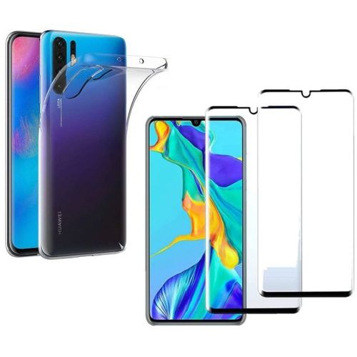 Hqselection® Coque Pour Huawei P30 Pro Transparente Silicone En Gel Tpu Souple + 2 Verre Trempé Film Protection Écran Incurvé Couverture Complète Bord Noir- Anti Rayures - Ultra Résistant Dureté 9h