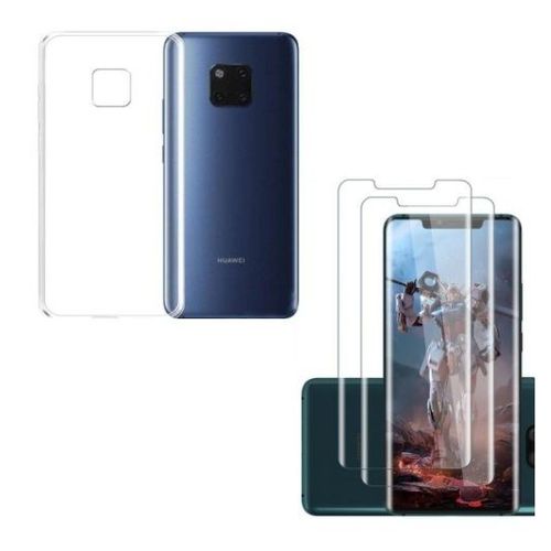 Hqselection® Coque Pour Huawei Mate 20 Pro Transparente Silicone En Gel Tpu Souple + 2 Verre Trempé Film Protection Écran Incurvé Couverture Complète Transparent- Anti Rayures - Ultra Résistant Dureté 9h