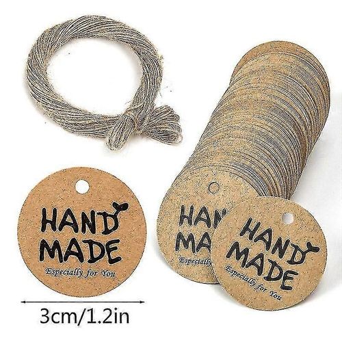 100pcs Gift Tags, Handmade With Love Tags Kraft Paper Round Gift Tags Craft Card Tags With String--Pattern 2