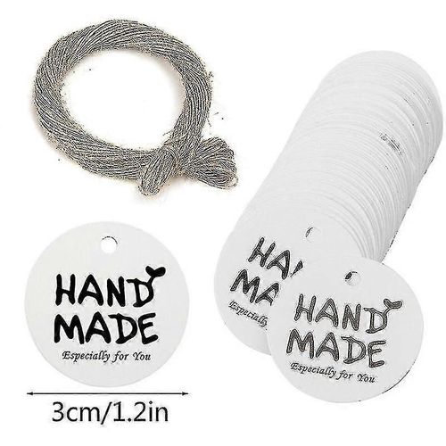 100pcs Gift Tags, Handmade With Love Tags Kraft Paper Round Gift Tags Craft Card Tags With String--Pattern 3