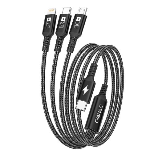 100w Cble Usb C Vers Cble Multi Usb [1.2m] 3 En1 Usb Cble Avec Puce E-Mark Charge Rapide Chargeur Usb Avec Micro Usb Type C Lightning Connecteur Pour Samsung;Macbook Pro/Air;Ipad Pro;Ipho.[T1182]