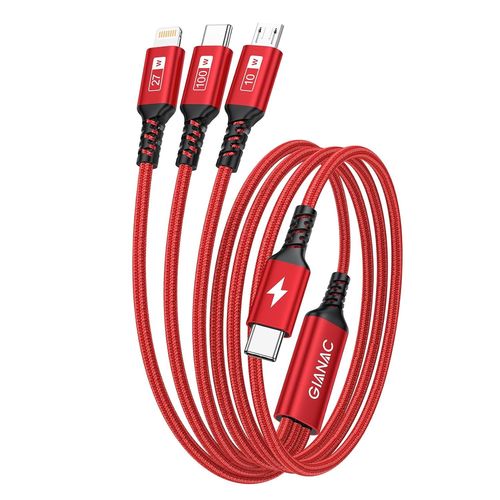 100w Cble Usb C Vers Cble Multi Usb [1.2m] 3 En1 Usb Cble Avec Puce E-Mark Charge Rapide Chargeur Usb Avec Micro Usb Type C Lightning Connecteur Pour Samsung;Macbook Pro/Air;Ipad Pro;Ipho.[T1187]