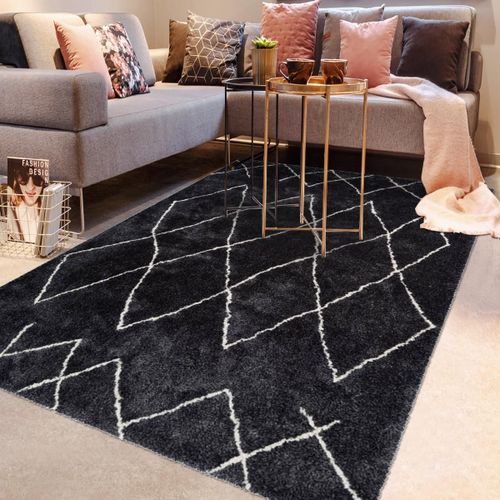 Tapis Berbère 120x170 Tissé Motif Ethnic Berbiou Noir Et Blanc
