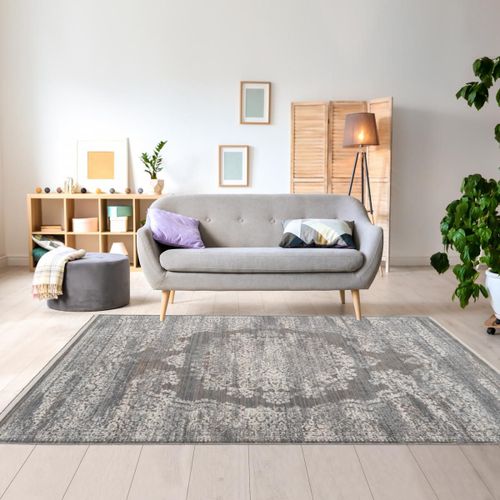 Tapis Salon 160x230 Tissé Gris Rectangle Motif Oriental Medallia