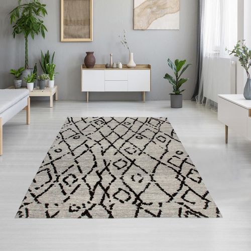 Tapis Kilim 80x150 Rectangle Fait À La Main En Coton Gris Et Noir Beryle