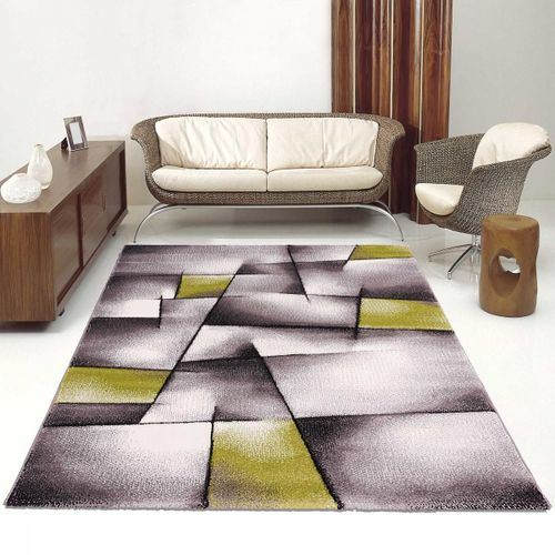 Tapis Salon 120x170 Tissé Vert Rectangle Motif Géométrique Triangula