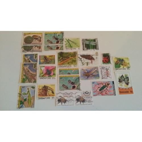 Lot De 19 Timbres Insectes Obliteres Pays Divers