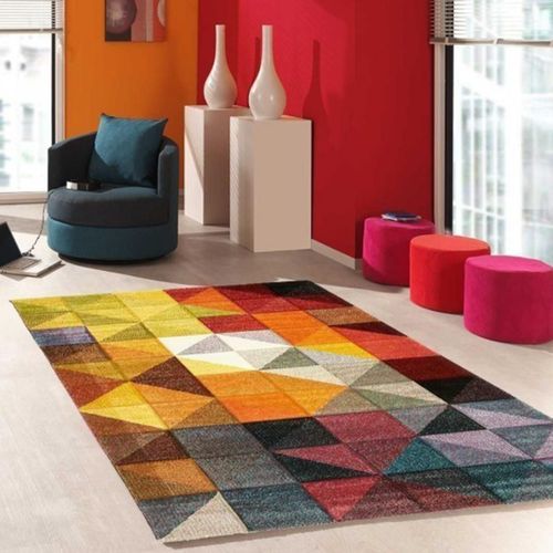 Tapis Salon 200x290 Tissé Noir Et Rouge Rectangle Motif Géométrique Lyn8 Marix