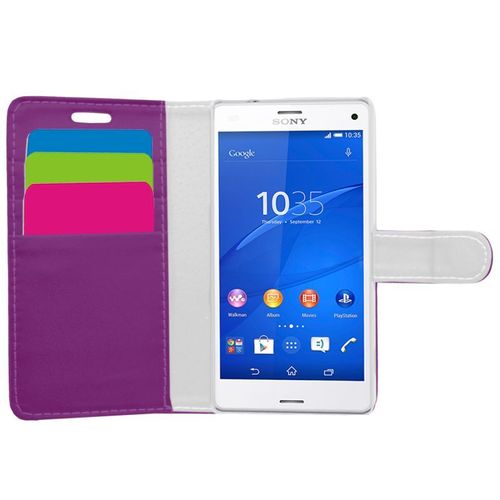 Samrick Conçu Spécialement Etui Portefeuille Livre Cuir Avec De Carte De Crédit Titulaire Pour Sony Xperia Z3 Compact - Violet (Purple)