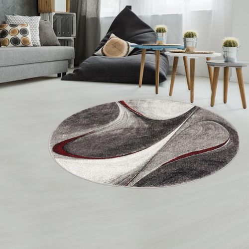 Tapis Salon Madila Rond Rouge 140x140 Rond Oeko Tex® En Polypropylène Doux Et Soyeux