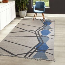 Tapis Kilim Fait Main Kl Blanbleu Bleu 200x290 En Laine Care&fair