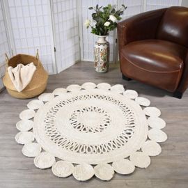 Tapis Rond Fait Main Esprit Ecru 100x100 Rond En Jute Care&fair
