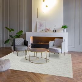 Tapis Kilim Teno A Crème 200x290 Oeko Tex® En Polypropylène Doux Et Soyeux