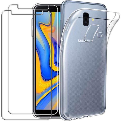 Hqselection® Coque Pour Samsung Galaxy J6 Plus,J6 + Transparente Silicone En Gel Tpu Souple + 2 Verre Trempé Film Protection Écran - Anti Rayures - Ultra Résistant Dureté 9h