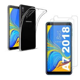 Hqselection® Coque Pour Samsung Galaxy A7 2018 Transparente Silicone En Gel Tpu Souple + 2 Verre Trempé Film Protection Écran - Anti Rayures - Ultra Résistant Dureté 9h