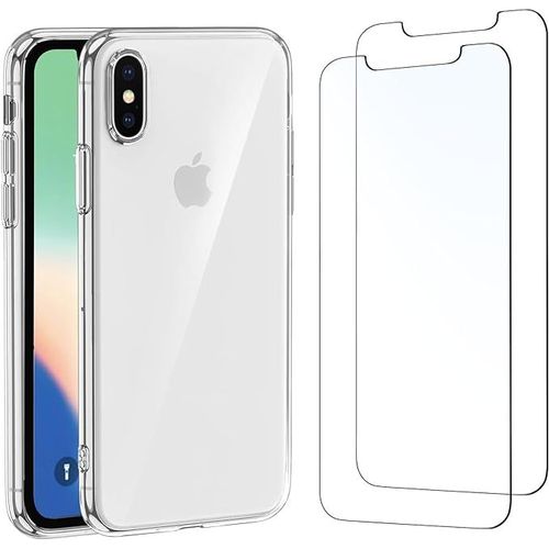 Hqselection® Coque Pour Apple Iphone Xs Max Transparente Silicone En Gel Tpu Souple + 2 Verre Trempé Film Protection Écran - Anti Rayures - Ultra Résistant Dureté 9h