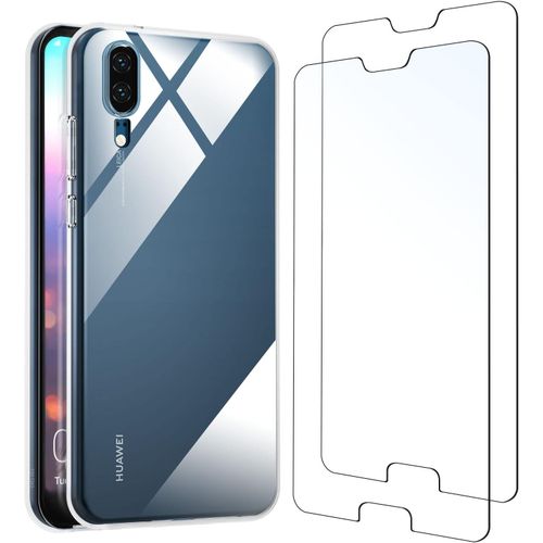 Hqselection® Coque Pour Huawei P20 Transparente Silicone En Gel Tpu Souple + 2 Verre Trempé Film Protection Écran - Anti Rayures - Ultra Résistant Dureté 9h