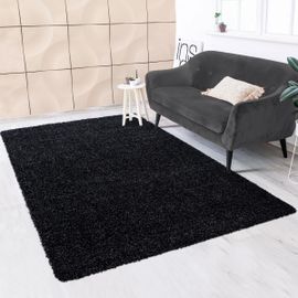 Tapis Shaggy Shaggy Li Noir 140x200 Oeko Tex® En Polypropylène Doux Et Soyeux