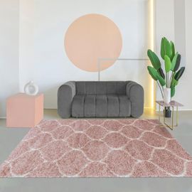 Tapis Shaggy Shaggy Sa Rose 140x200 Oeko Tex® En Polypropylène Doux Et Soyeux