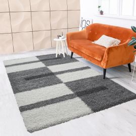 Tapis Salon Shaggy Ga Argent 140x200 Oeko Tex® En Polypropylène Doux Et Soyeux