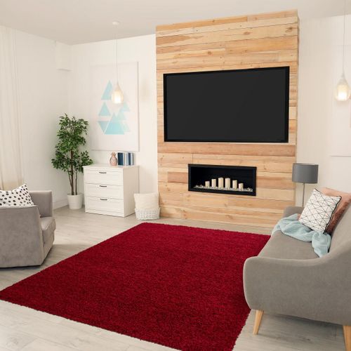 Tapis Shaggy Shaggy Li Rouge 100x200 Oeko Tex® En Polypropylène Doux Et Soyeux
