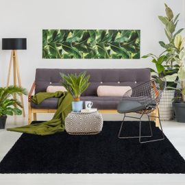 Tapis Shaggy Shaggy Sy Noir 140x200 Oeko Tex® En Polypropylène Doux Et Soyeux