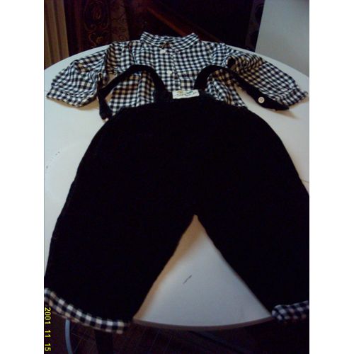 Ensemble Salopette + Chemise En Noir Et Blanc.