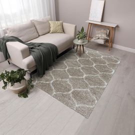 Tapis Shaggy Shaggy Sa Beige 140x200 Oeko Tex® En Polypropylène Doux Et Soyeux