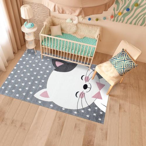 Tapis Enfant Kid's Cat Rose 120x170 Oeko Tex® En Polypropylène Doux Et Soyeux