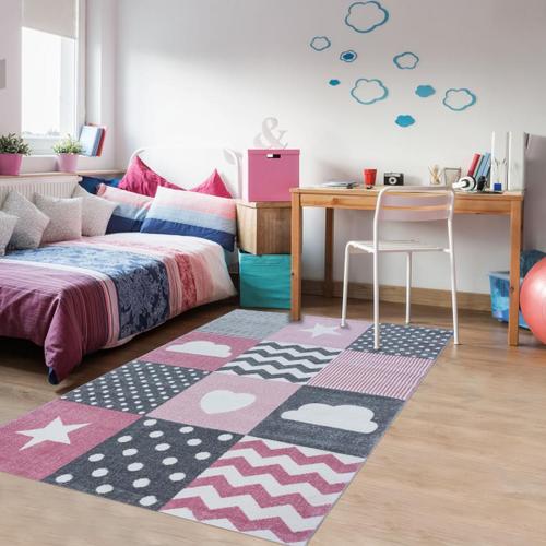 Tapis Enfant Kid's Heart Rose 160x230 Oeko Tex® Idéal Pour Une Chambre