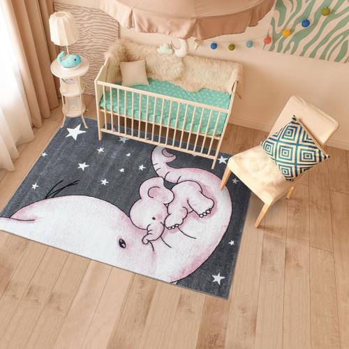 Tapis Enfant Kid's Elefant Rose 80x150 Oeko Tex® En Polypropylène Doux Et Soyeux