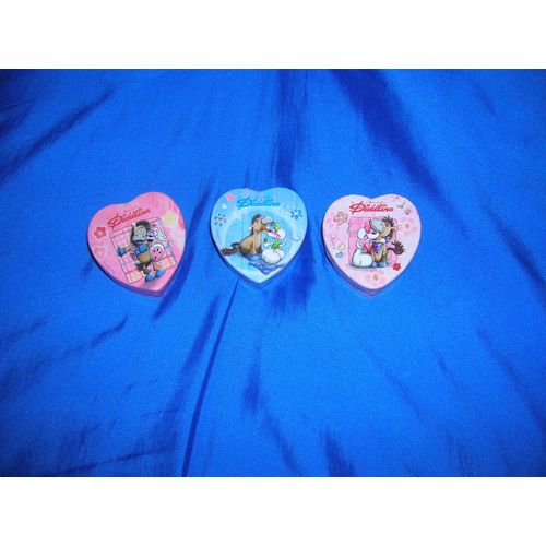 Lot De 3 Petites Boites Diddl En Forme De Coeur Avec Cartes.