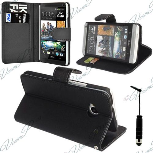Htc Desire 310: Etui Portefeuille Livre Housse Coque Pochette Support Vidéo Cuir Pu+ Stylet- Noir