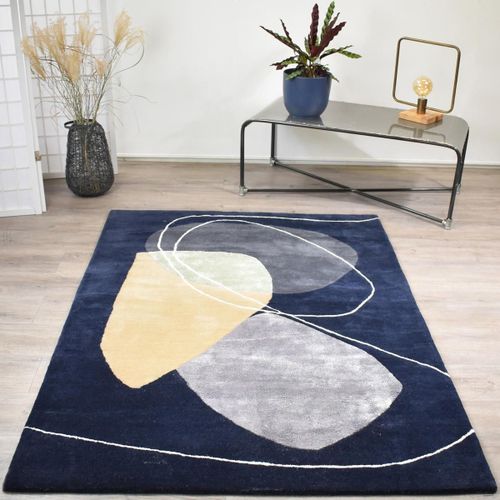 Tapis Salon Fait Main Azur Bleu 200x290 En Laine Care&fair