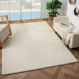 Tapis Salon Cernan Ecru 200x290 Oeko Tex® En Polypropylène Doux Et Soyeux