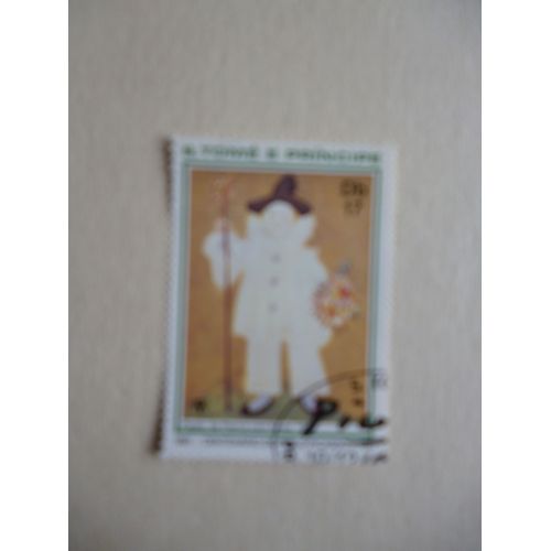 Timbre "Tome E Principe 1981 :Centenaire De Picasso:Paulo En Pierrot Avec Des Fleurs".