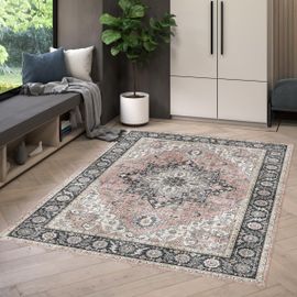 Tapis Salon Vivace Rose 200x290 En Polyester Doux Et Soyeux