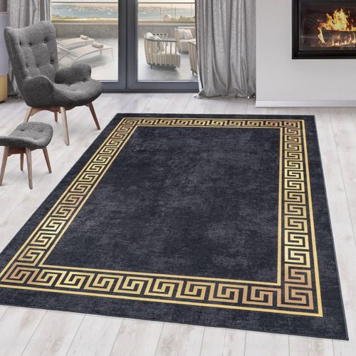 Tapis Orient 160x230 Rectangle Noir Et Beige Tissé Motifs Orientaux Huslia