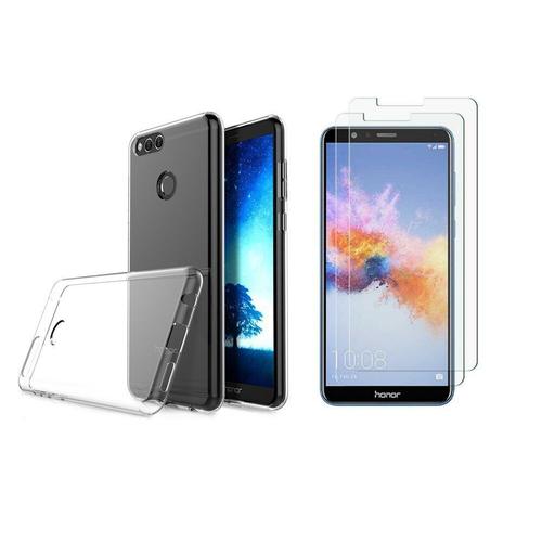 Hqselection® Coque Pour Huawei Honor 7x Transparente Silicone En Gel Tpu Souple + 2 Verre Trempé Film Protection Écran - Anti Rayures - Ultra Résistant Dureté 9h