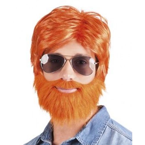 Perruque Avec Barbe Et Moustache Rousse Homme,