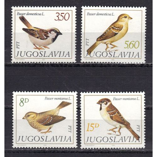 Yougoslavie 1982 : Faune : Oiseaux Divers - Série Entière De 4 Timbres Neufs **
