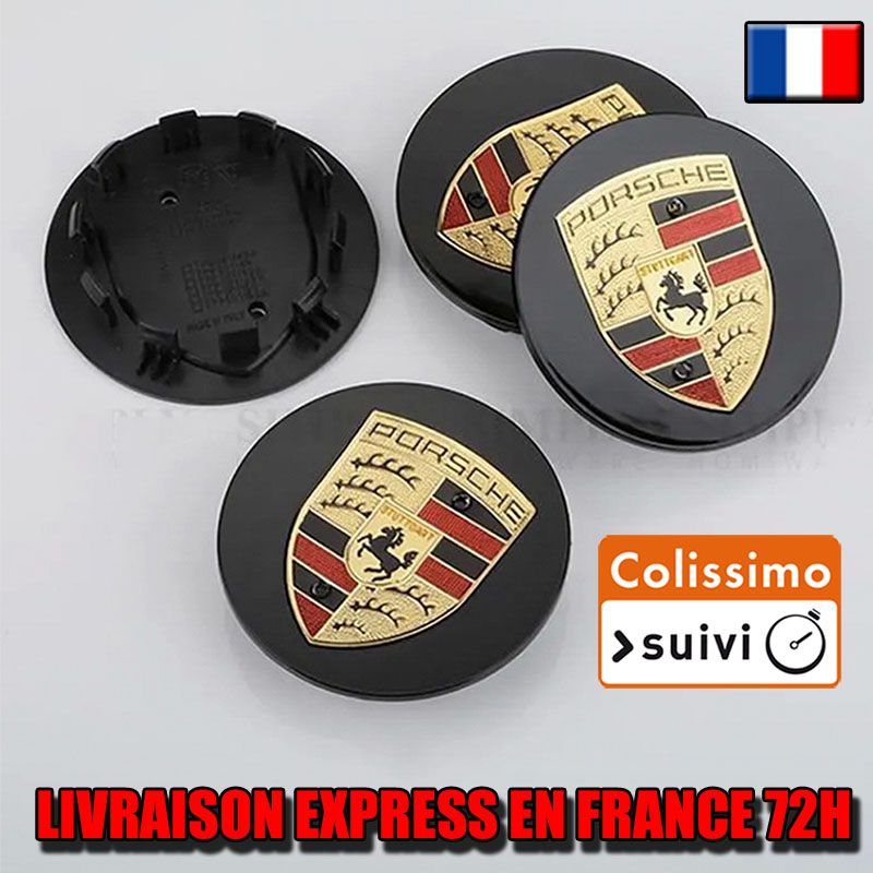 4 Pcs Cache Moyeu Roue Porsche 76mm Noir