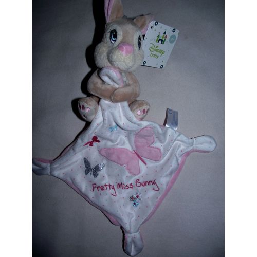 Doudou Peluche Lapin Panpan Rose Beige Mouchoir Papillon Disney