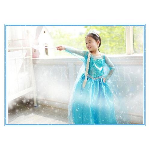 Déguisement Reine des neiges princesse Elsa robe bleu avec gants